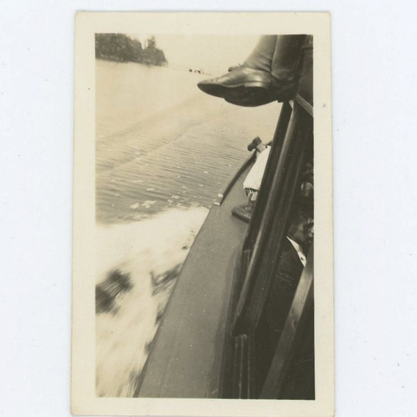 Boat Under Way, Two Pairs of Feet: Abstract 1930s Vintage Photo Snapshot