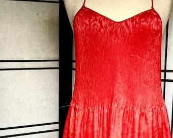 Vintage 80s Mary McFadden Dress Red Maxi Dress Pleated Bodice Slip Dress