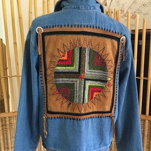 Items similar to Studded Denim Jacket with Native Pattern, Free ...