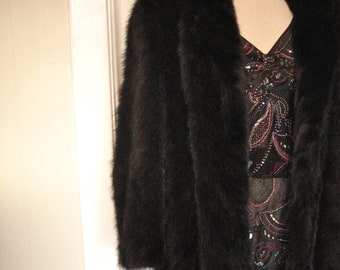 Vintage 70s Full Length Black Mink Coat in Chevron Cut Scandinavian Fur Coat