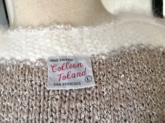 Vintage 80s Hand Knit Cardigan Sweater Embellishe… - image 9