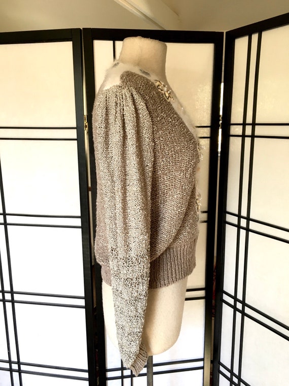 Vintage 80s Hand Knit Cardigan Sweater Embellishe… - image 4