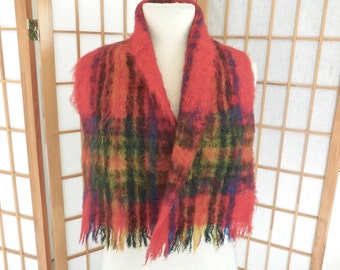 Vintage 60s Mohair Wool Scarf Red Scottish Plaid Scarf Glen Cree of Scotland