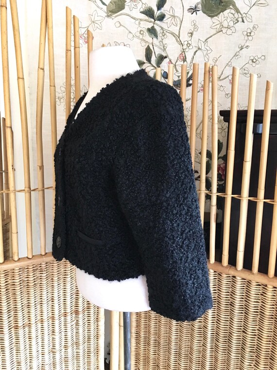 Vintage 50s Black Curly Lambswool Jacket Short Ja… - image 3