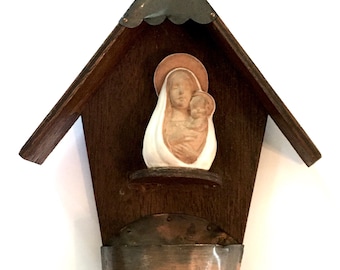Vintage Religious Holy Water Font Madonna and Child