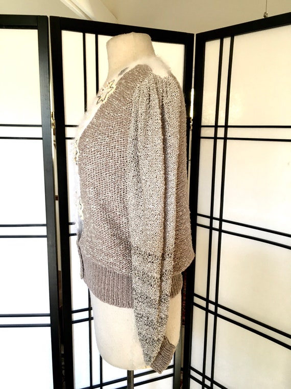 Vintage 80s Hand Knit Cardigan Sweater Embellishe… - image 6