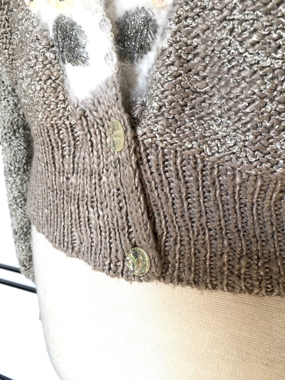 Vintage 80s Hand Knit Cardigan Sweater Embellishe… - image 3