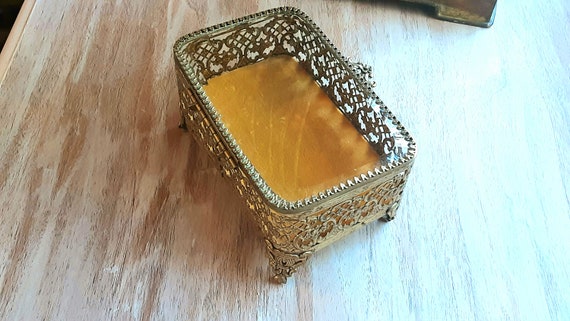 Vintage 60s Ormolu Casket Box Rectangle Ormolu Tr… - image 2