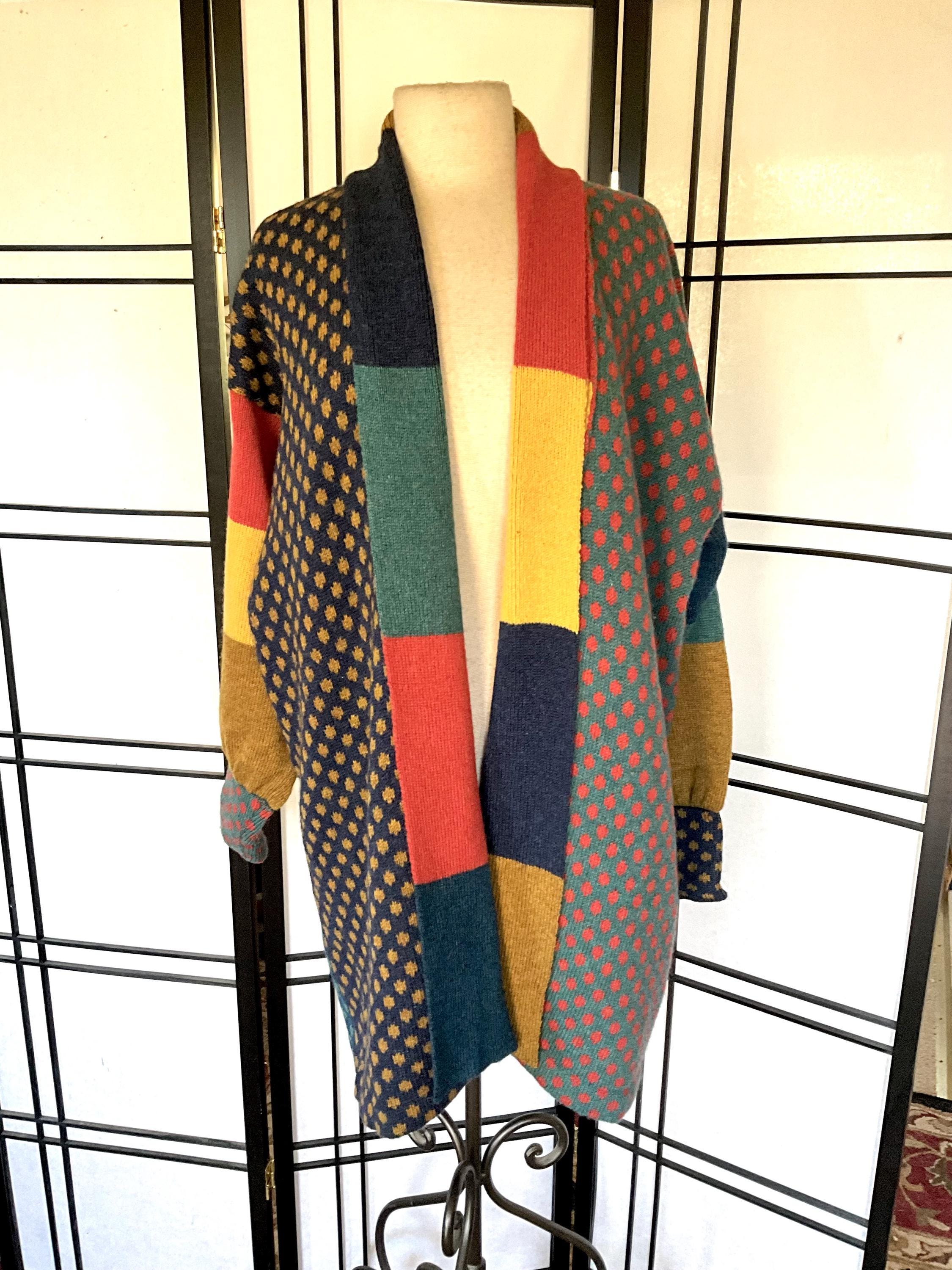 Vintage 80s Wool Cardigan Sweater Designer Knitwear England Unique 