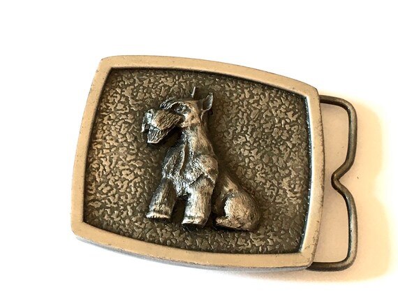 Vintage 70s Bergamot Brass Buckle Schnazer Belt Buckle Pewter Buckle