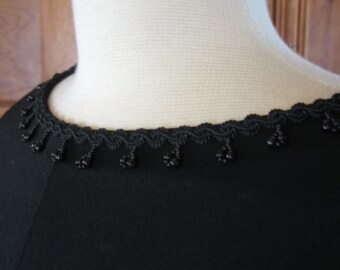 Vintage 50s Black Beaded Dress Luisa Spagnoli Dress Black Jersey Wool