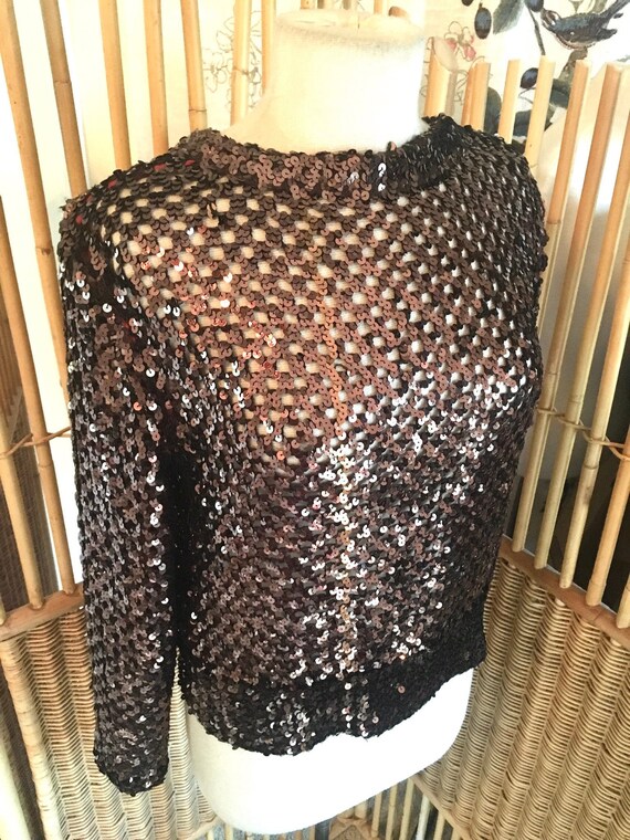 Vintage 70s Lilli Diamond Brown Sequin Top