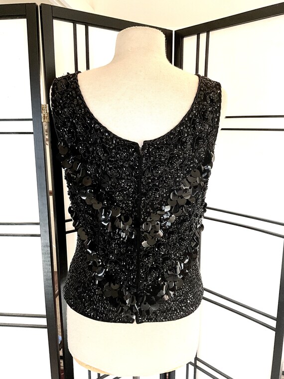 Vintage 60s Black Beaded Knit Shell Top - image 3