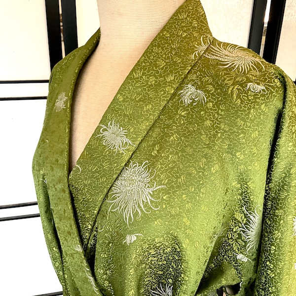 Vintage 60s Brocade Kimono Green Chinese Kimono