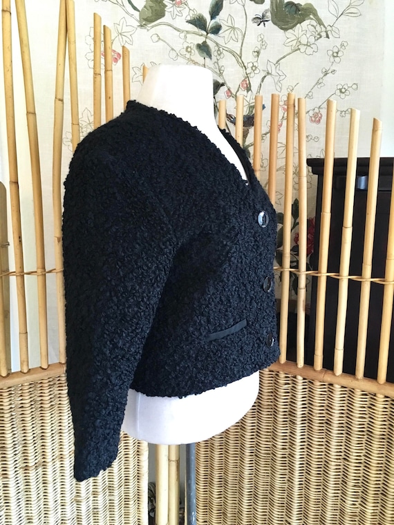 Vintage 50s Black Curly Lambswool Jacket Short Ja… - image 5