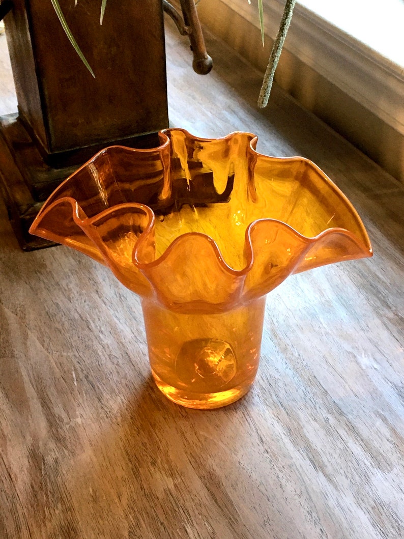 Vintage Mid Century Orange Fluted Glass Vase Etsy