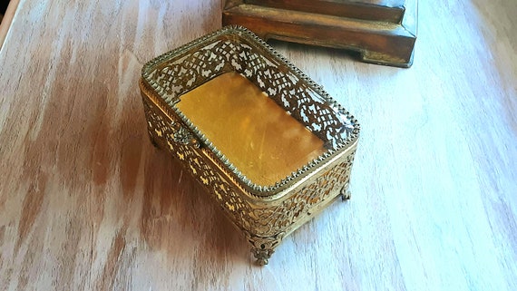 Vintage 60s Ormolu Casket Box Rectangle Ormolu Tr… - image 4