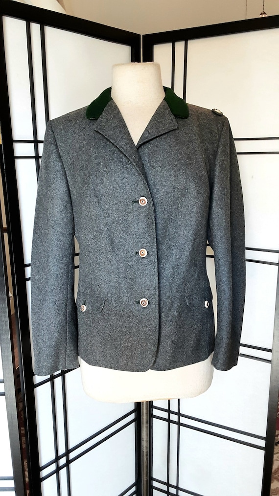 Vintage Loden Blazer Gray Austrian Wool Jacket