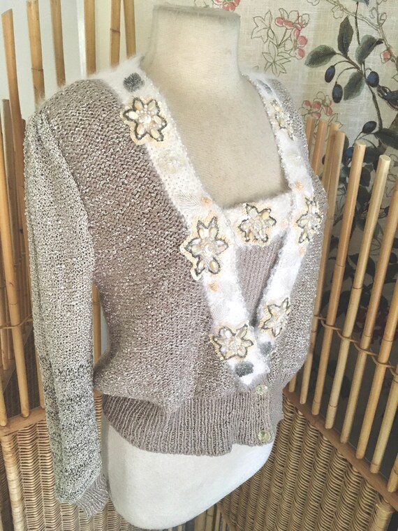 Vintage 80s Rare Two Piece Hand Knit Sweater Set b
