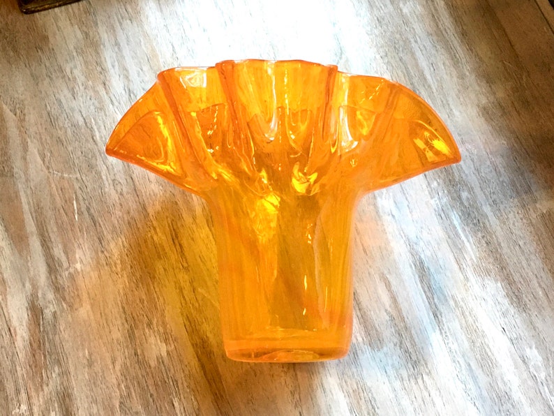 Vintage Mid Century Orange Fluted Glass Vase Etsy