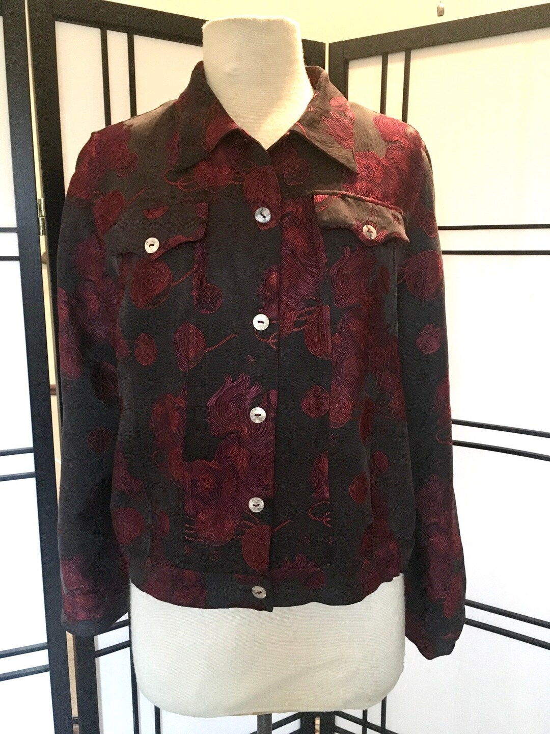 Vintage 90s Citron Jacket Foo Dog Print Jacket Asian Inspired Jacket Etsy