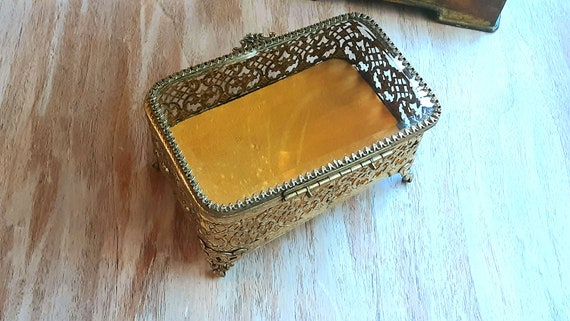 Vintage 60s Ormolu Casket Box Rectangle Ormolu Tr… - image 3