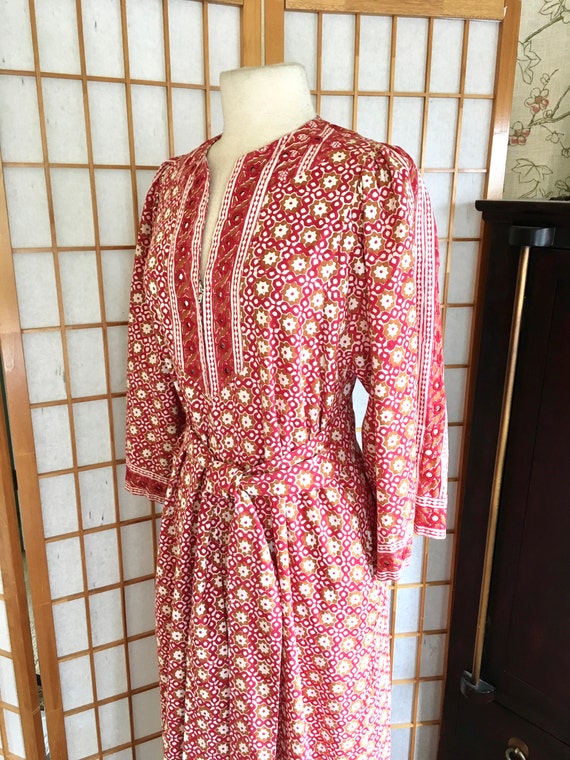Vintage 60s Hand Printed Ramona Rull India Maxi Dr