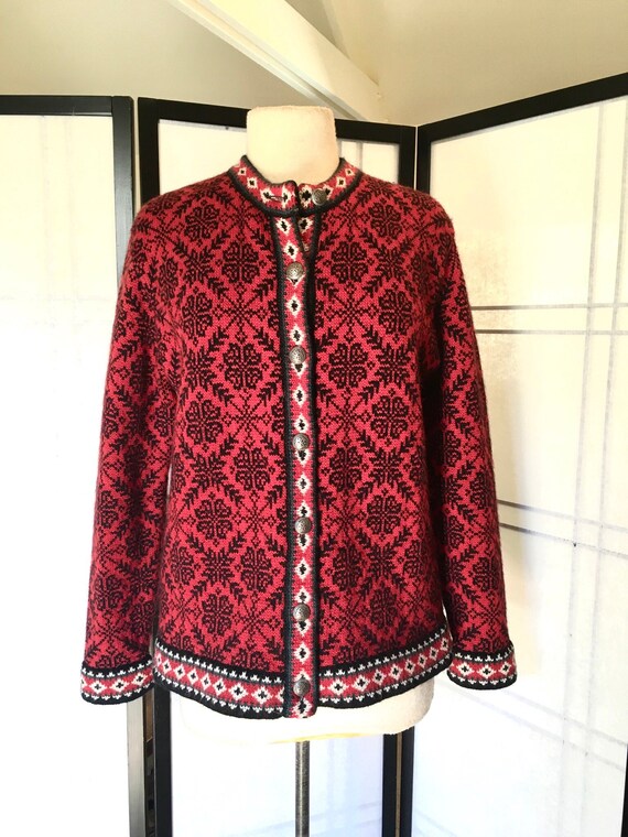 Vintage LL Bean Cardigan Sweater Red Merino Wool … - image 1