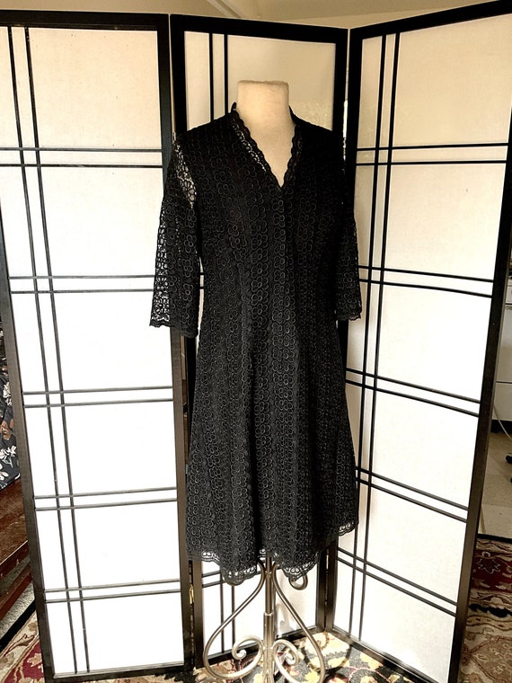 Vintage 70s Black Lace Dress French Lace Tunic Dre