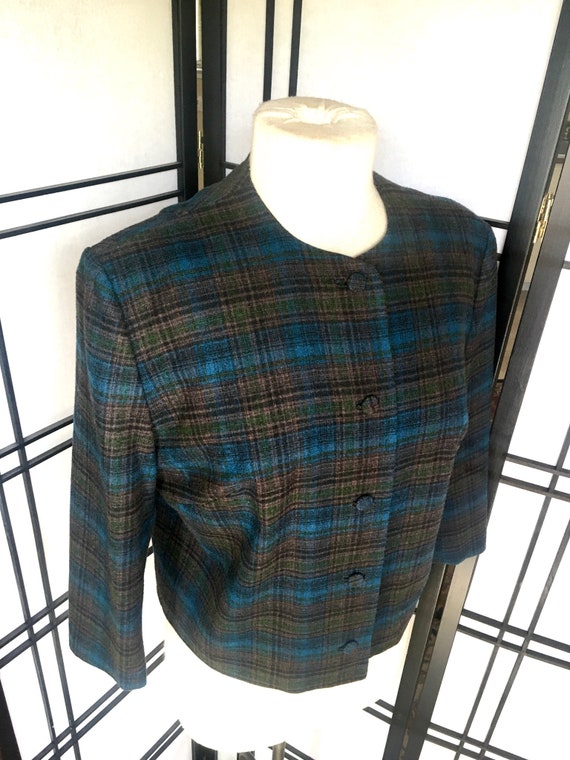 Vintage 60s Women’s Pendleton Wool Plaid Jacket B… - image 1