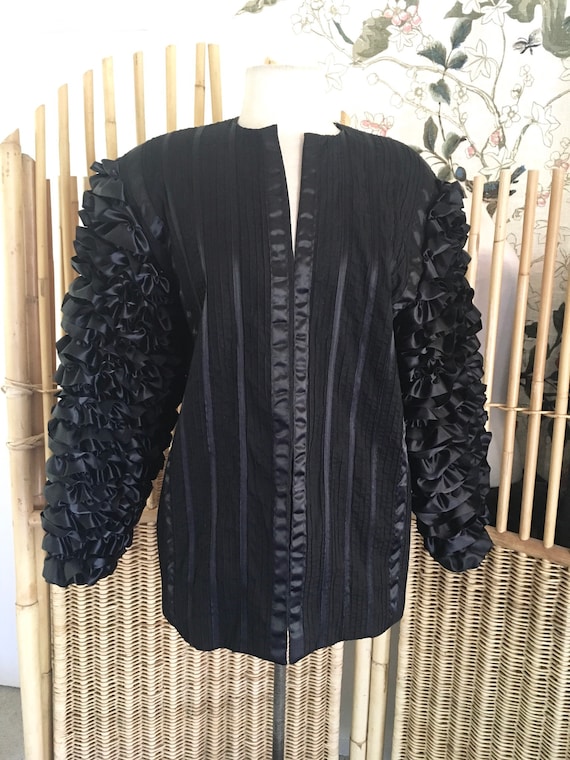 Vintage 80s Tachi Castillo Black Cotton Pin Tuck J