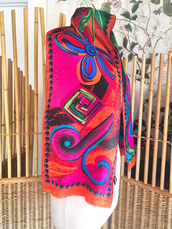 Vintage 80s Oscar De La Renta Silk Scarf Bright C… - image 2