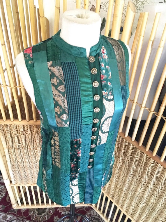 Vintage 70s Green Patchwork Phool Vest
