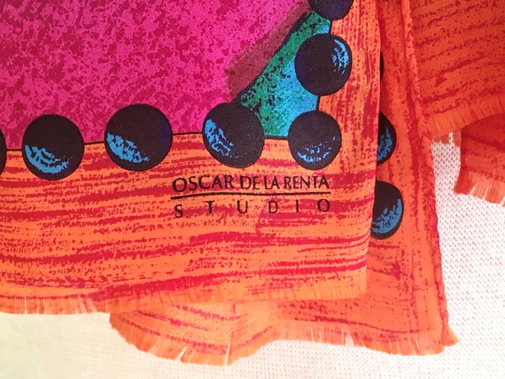 Vintage 80s Oscar De La Renta Silk Scarf Bright C… - image 6