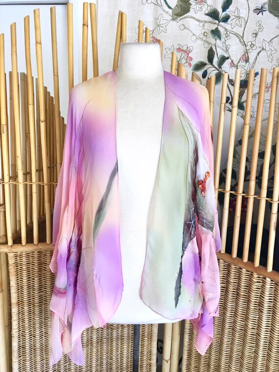 Vintage Silk Jacket Beaded Sheer Silk Jacket Chico