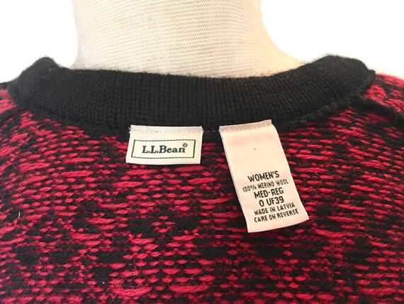 Vintage LL Bean Cardigan Sweater Red Merino Wool … - image 7