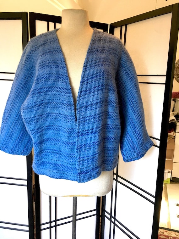 Vintage Blue Woven Wool Jacket Hand Woven French J