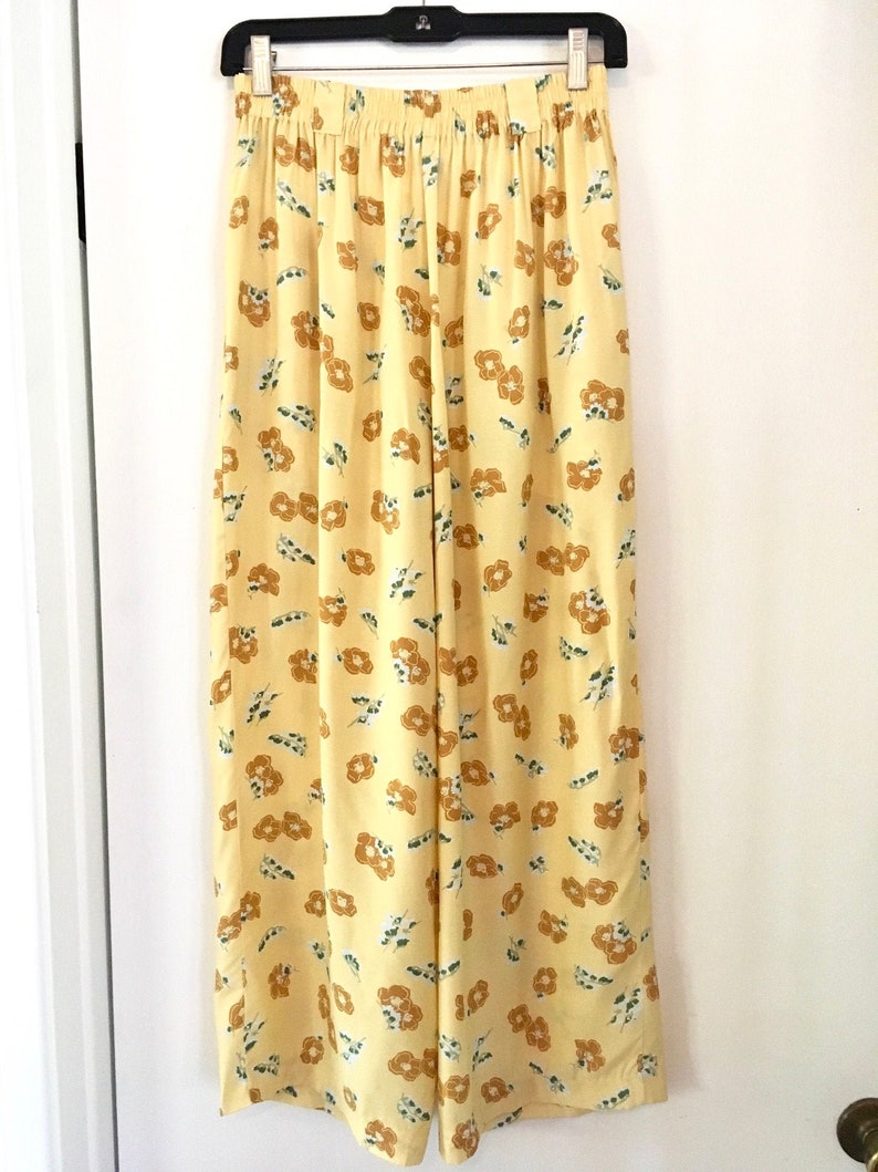 Vintage 80s Esprit High Waisted Palazzo Pants In Yellow Floral Etsy