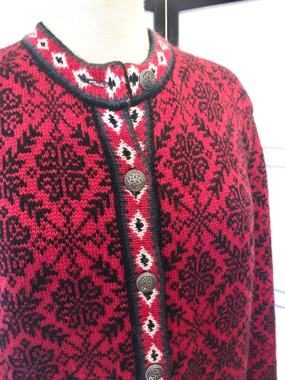 Vintage LL Bean Cardigan Sweater Red Merino Wool … - image 2