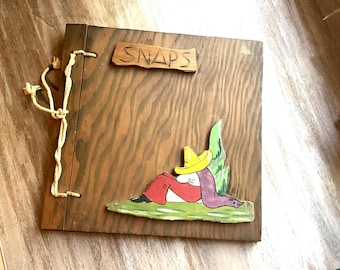 Vintage 40s wood Photo Album Snap Shot Album