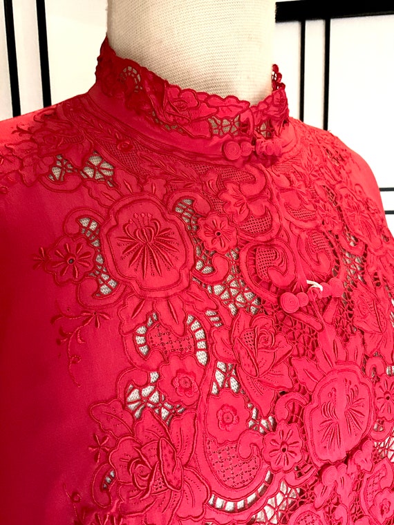 Vintage 40s Chinese Red Silk Hand Embroidered Blou