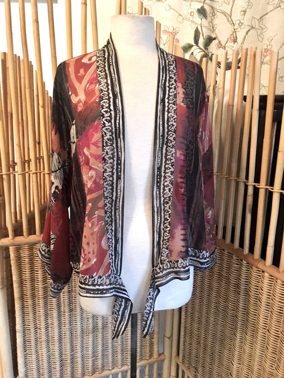 Chico’s Sheer Silk Jacket Ethnic Print Silk Jacket - image 1