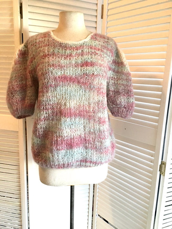 Vintage 80s Hand Knit Pullover Mohair Sweater with
