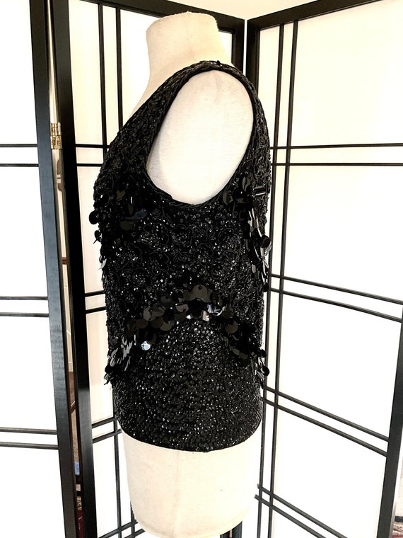 Vintage 60s Black Beaded Knit Shell Top - image 5