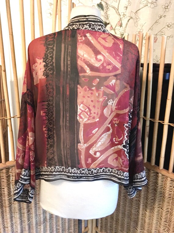 Chico’s Sheer Silk Jacket Ethnic Print Silk Jacket - image 3