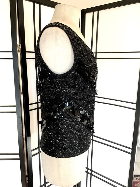 Vintage 60s Black Beaded Knit Shell Top - image 4
