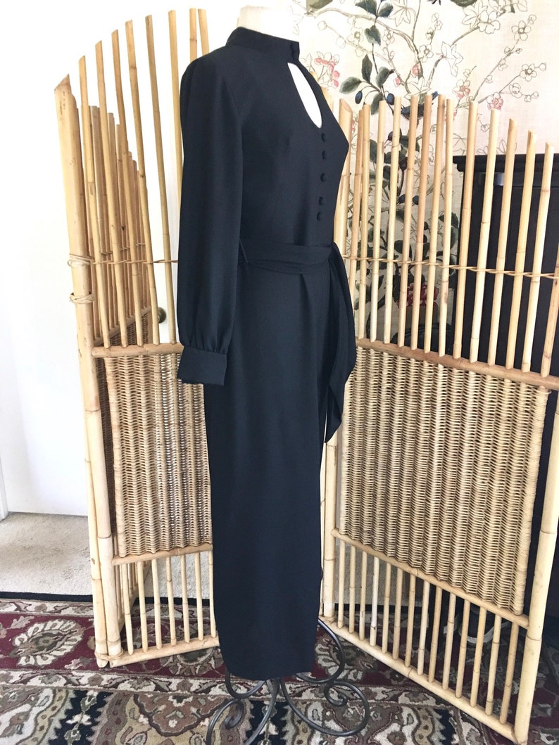 Vintage 70s Black Crepe Palazzo Pant Jumpsuit with Keyhole Bodice