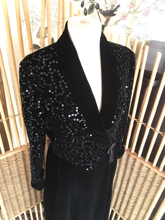Vintage 80s Black Velvet and Sequin Lounge Robe