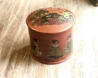 Antique Cinnabar Laquer Paper Mache Tea Caddy Geisha Tea Ceremony