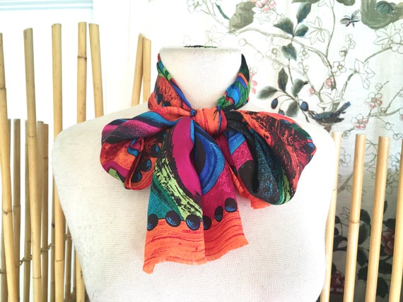 Vintage 80s Oscar De La Renta Silk Scarf Bright C… - image 5